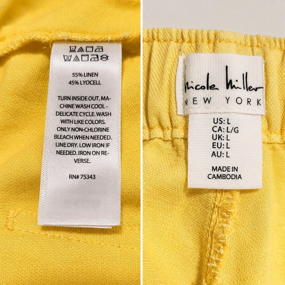 Nicole Miller Linen Lyocell Cargo Jogger Pants Yellow Cropped Ankle L - Picture 6 of 6